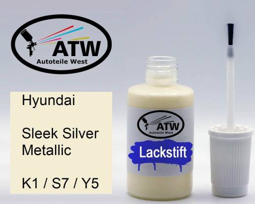 Hyundai, Sleek Silver Metallic, K1 / S7 / Y5: 20ml Lackstift, von ATW Autoteile West.